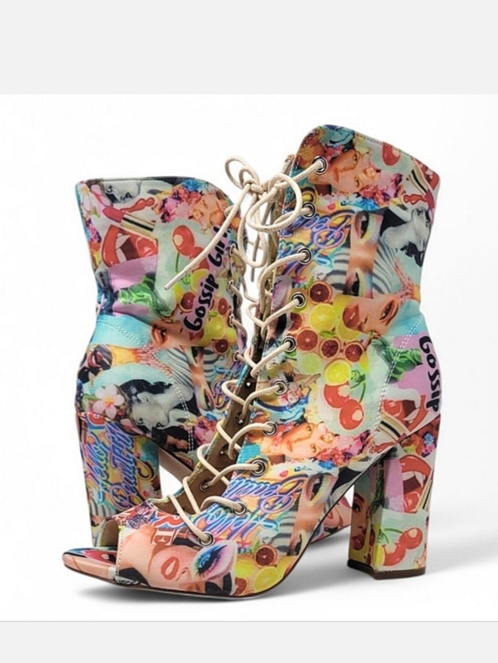 Chase + Chloe Emelia Graffiti Open Toe Lace Up Ankle Boot Heels